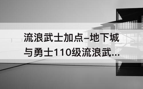流浪武士加点-地下城与勇士110级流浪武士加点