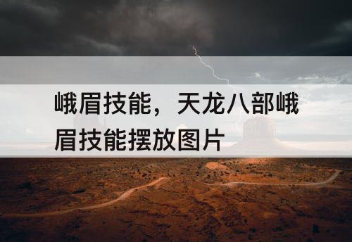 峨眉技能，天龙八部峨眉技能摆放攻略
