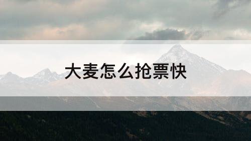 大麦怎么抢票快
