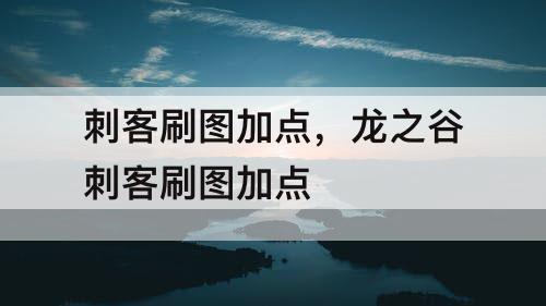 刺客刷图加点，龙之谷刺客刷图加点