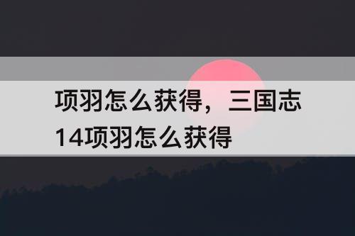 项羽怎么获得，三国志14项羽怎么获得