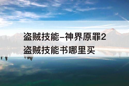 盗贼技能-神界原罪2盗贼技能书哪里买