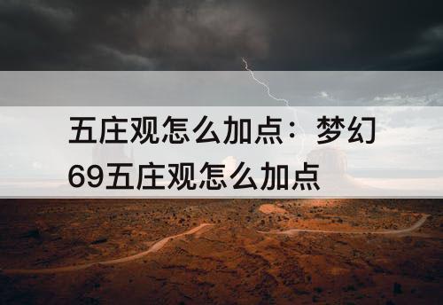 五庄观怎么加点：梦幻69五庄观怎么加点