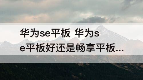 华为se平板 华为se平板好还是畅享平板好